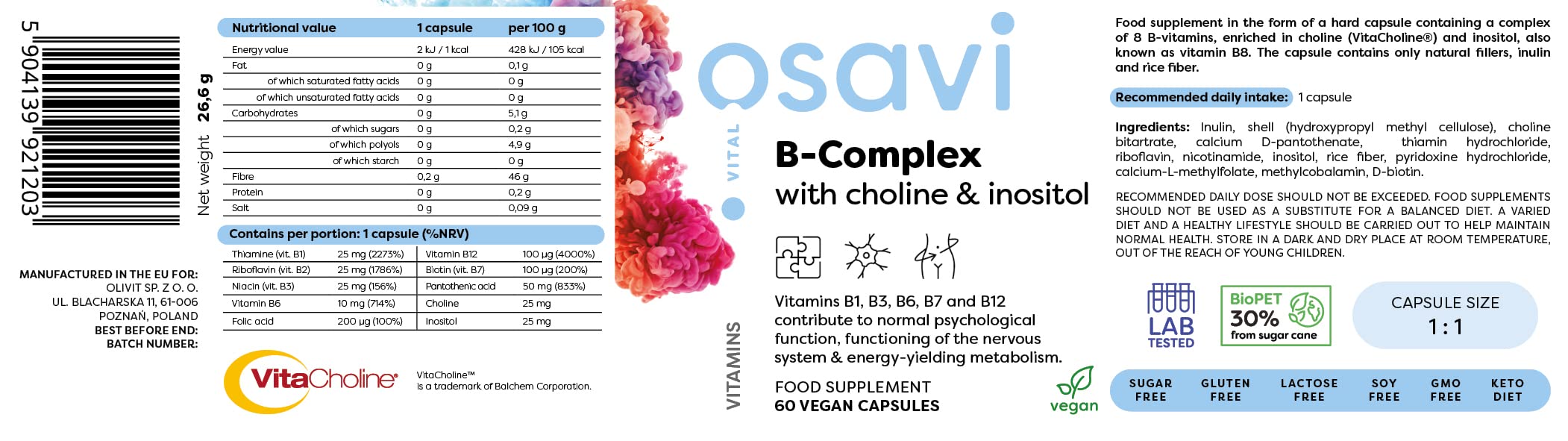 Osavi B-Komplex mit Cholin und Inositol – 60 vegane Kapseln