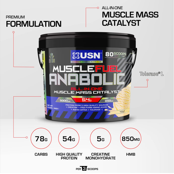 USN Muscle Fuel Anabolic 4kg | All-in-one Protein Powder - Whey Proteins at MySupplementShop by USN