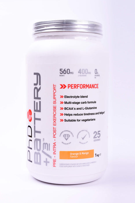 PhD Battery +/-3, Orange and Mango - 1000 grams | High-Quality Pre & Post Workout | MySupplementShop.co.uk