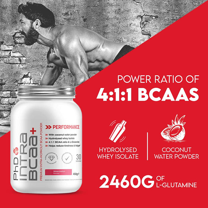 PhD Intra BCAA+, Watermelon - 450 grams | High-Quality Amino Acids and BCAAs | MySupplementShop.co.uk