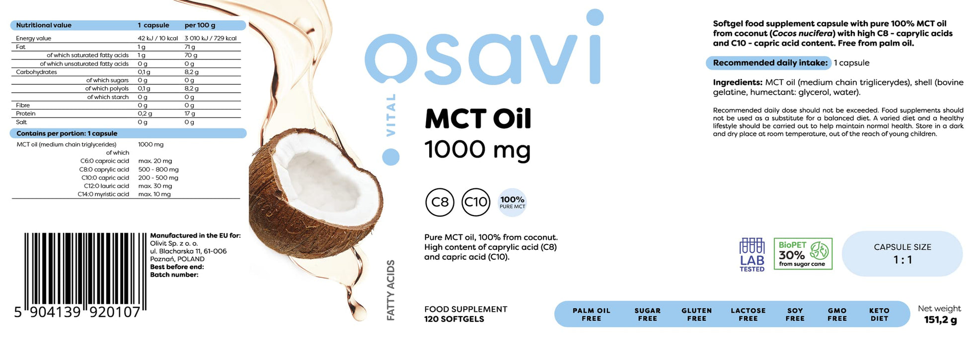 Osavi MCT Oil, 1000mg - 120 softgels | High-Quality Combination Multivitamins & Minerals | MySupplementShop.co.uk