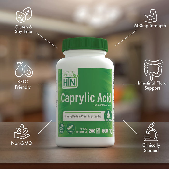 Health Thru Nutrition Caprylic Acid, 600mg - 200 softgels | High-Quality Combination Multivitamins & Minerals | MySupplementShop.co.uk