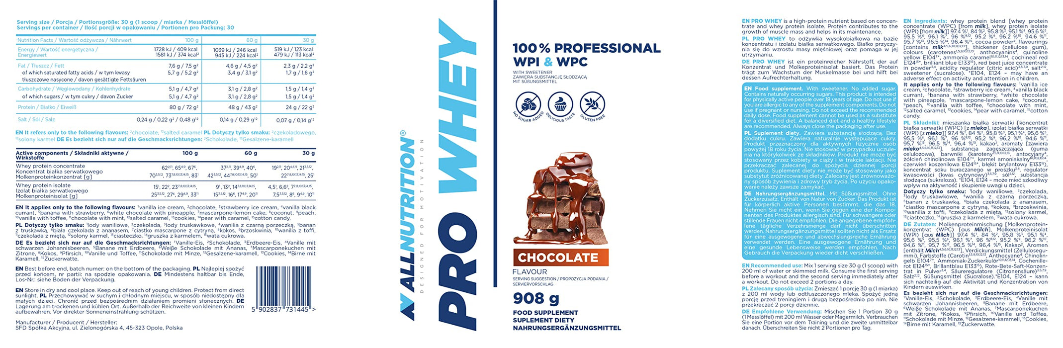 Allnutrition Pro Whey, Chocolate - 908 grams | High-Quality Protein | MySupplementShop.co.uk