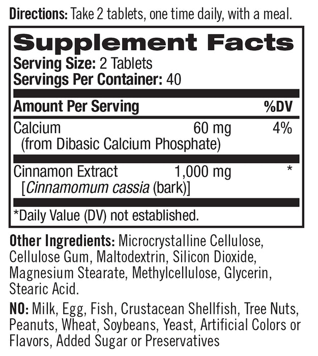 Natrol Cinnamon Extract, 1000mg - 80 tabs - Health and Wellbeing at MySupplementShop by Natrol