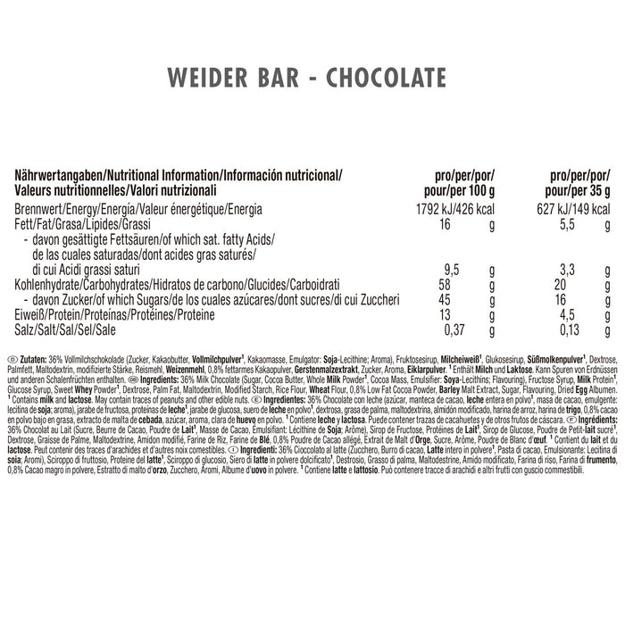 Weider Carbohydrate & Protein Bar, Chocolate - 24 bars - Health Foods at MySupplementShop by Weider