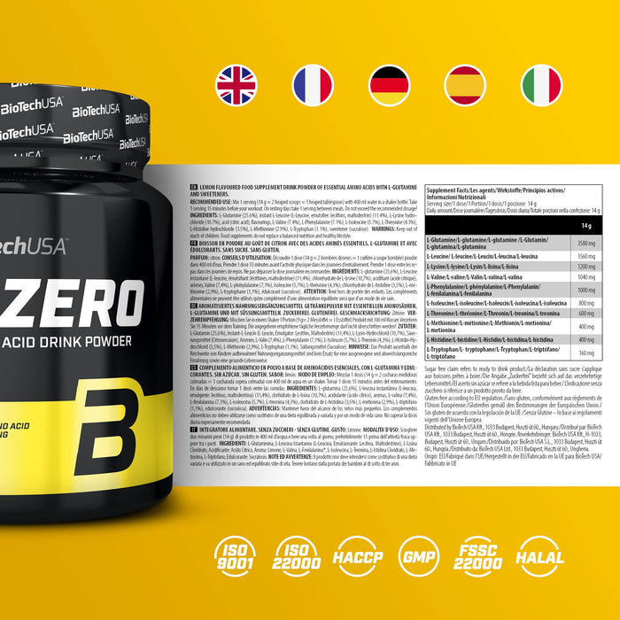 BioTechUSA EAA Zero, Lemon - 350 grams | High-Quality Amino Acids and BCAAs | MySupplementShop.co.uk