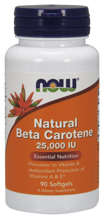 NOW Foods Beta Carotene Natural, 25 000 IU 90 Softgels - Health and Wellbeing at MySupplementShop by NOW Foods