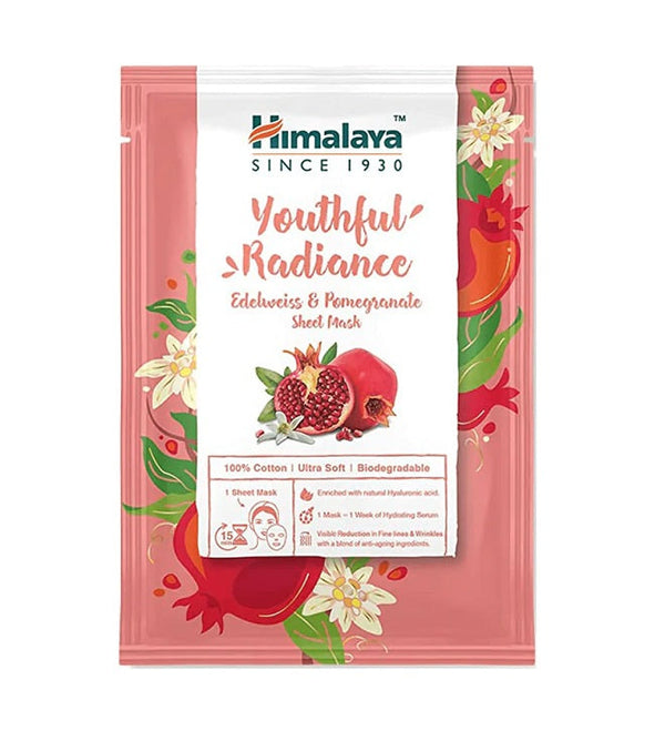 Himalaya Youthful Radiance Edelweiss & Pomegranate Sheet Mask - 30 ml. | High-Quality Health and Wellbeing | MySupplementShop.co.uk