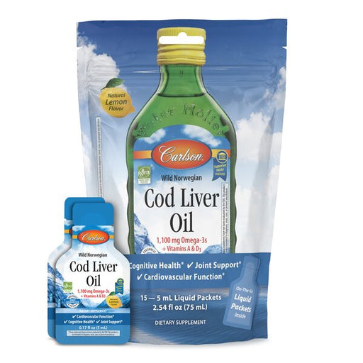 Carlson Labs Wild Norwegian Cod Liver Oil, 1100mg Natural Lemon (Pouch of Packets) - 15 x 5 ml. | High-Quality Fish Oils | MySupplementShop.co.uk